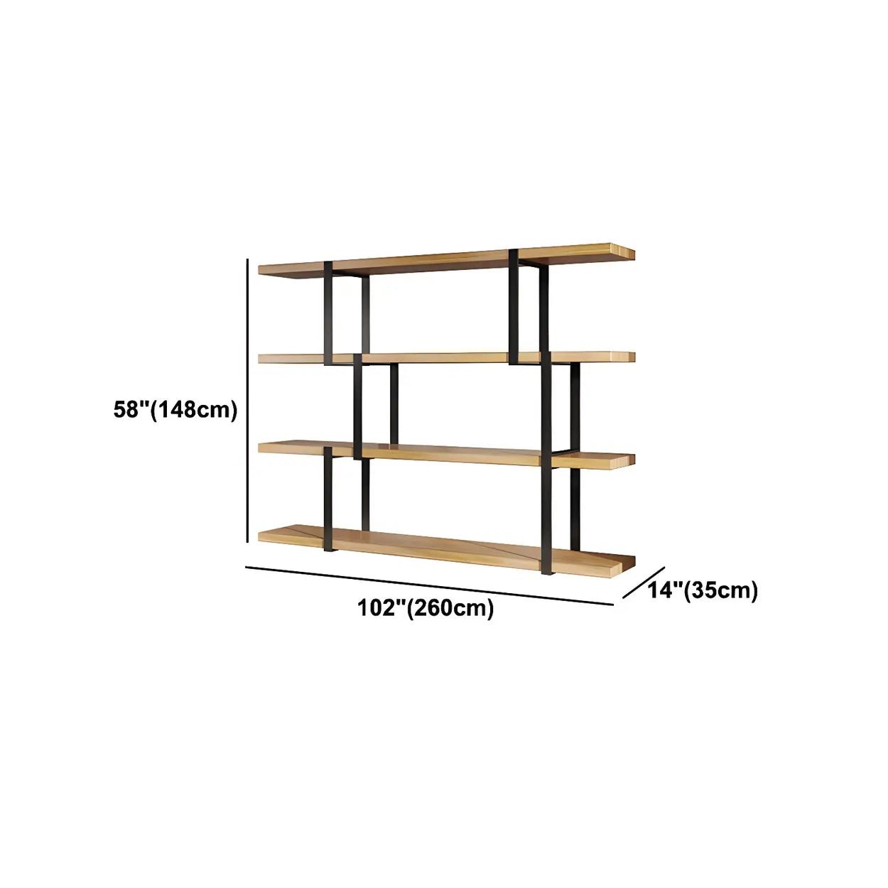 Industrial Open-Back Wood Bookshelf