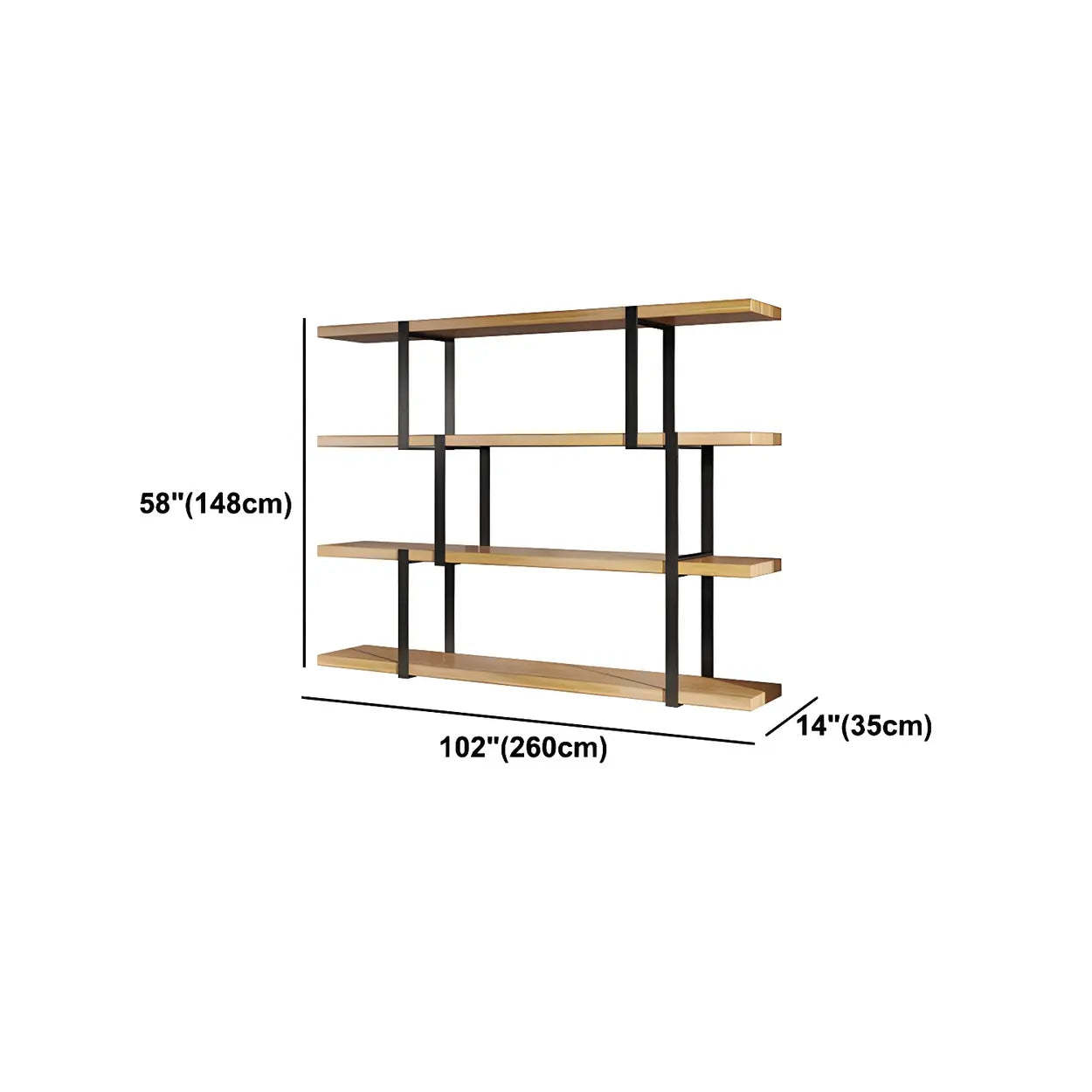 Industrial Open-Back Wood Bookshelf