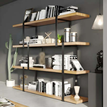 Industrial Open-Back Wood Bookshelf