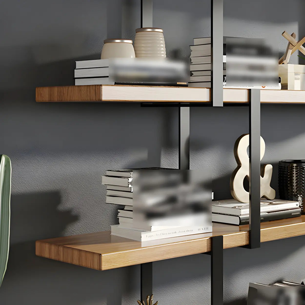 Industrial Open-Back Wood Bookshelf