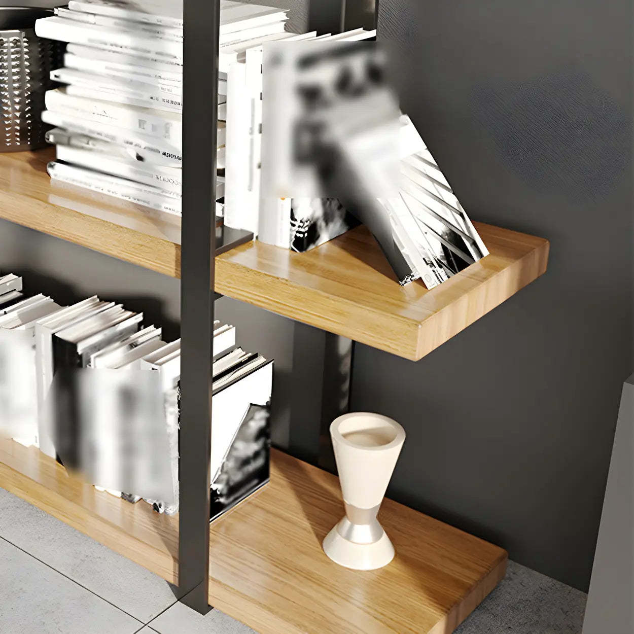 Industrial Open-Back Wood Bookshelf