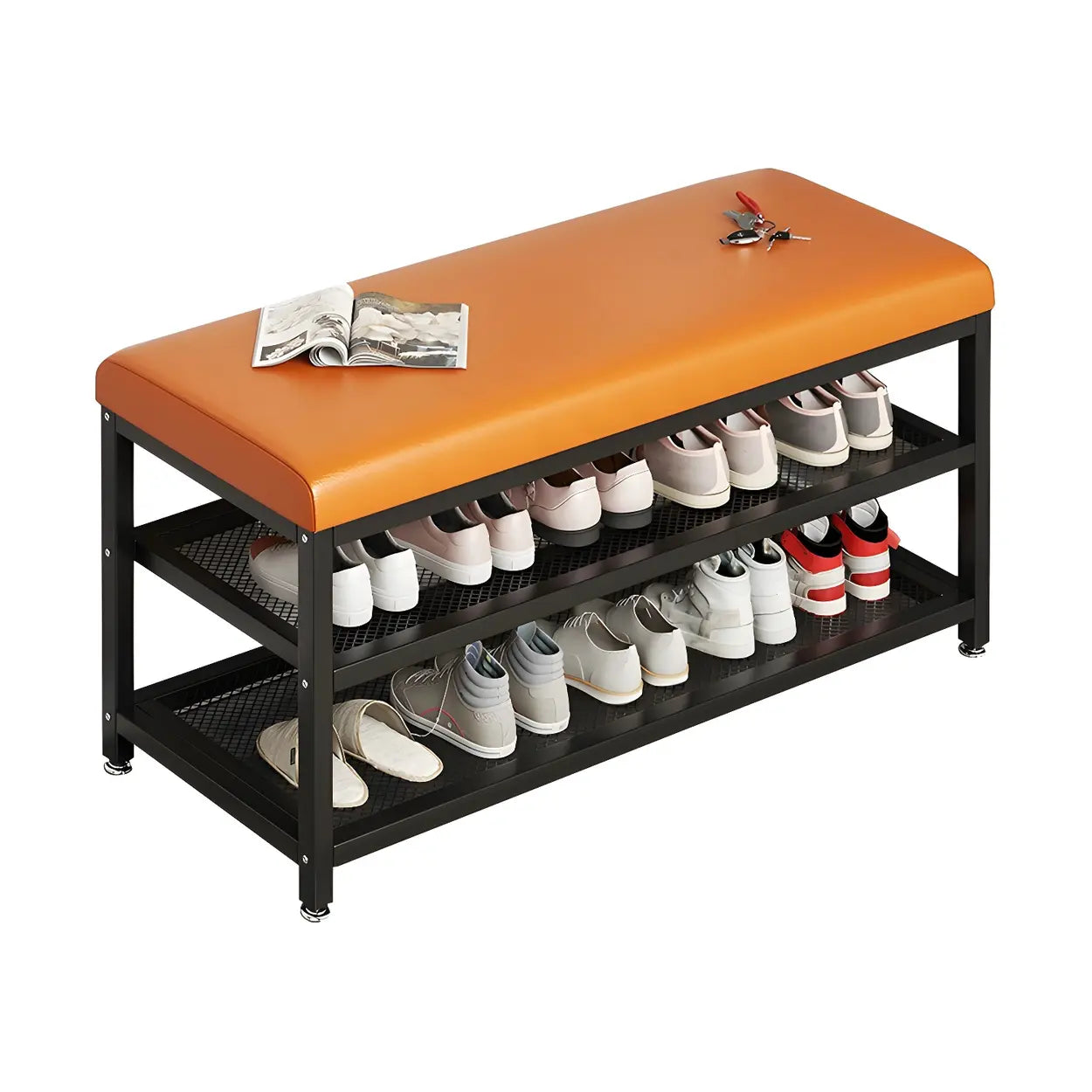 Industrial Upholstered Storage Entryway Bench — Grey