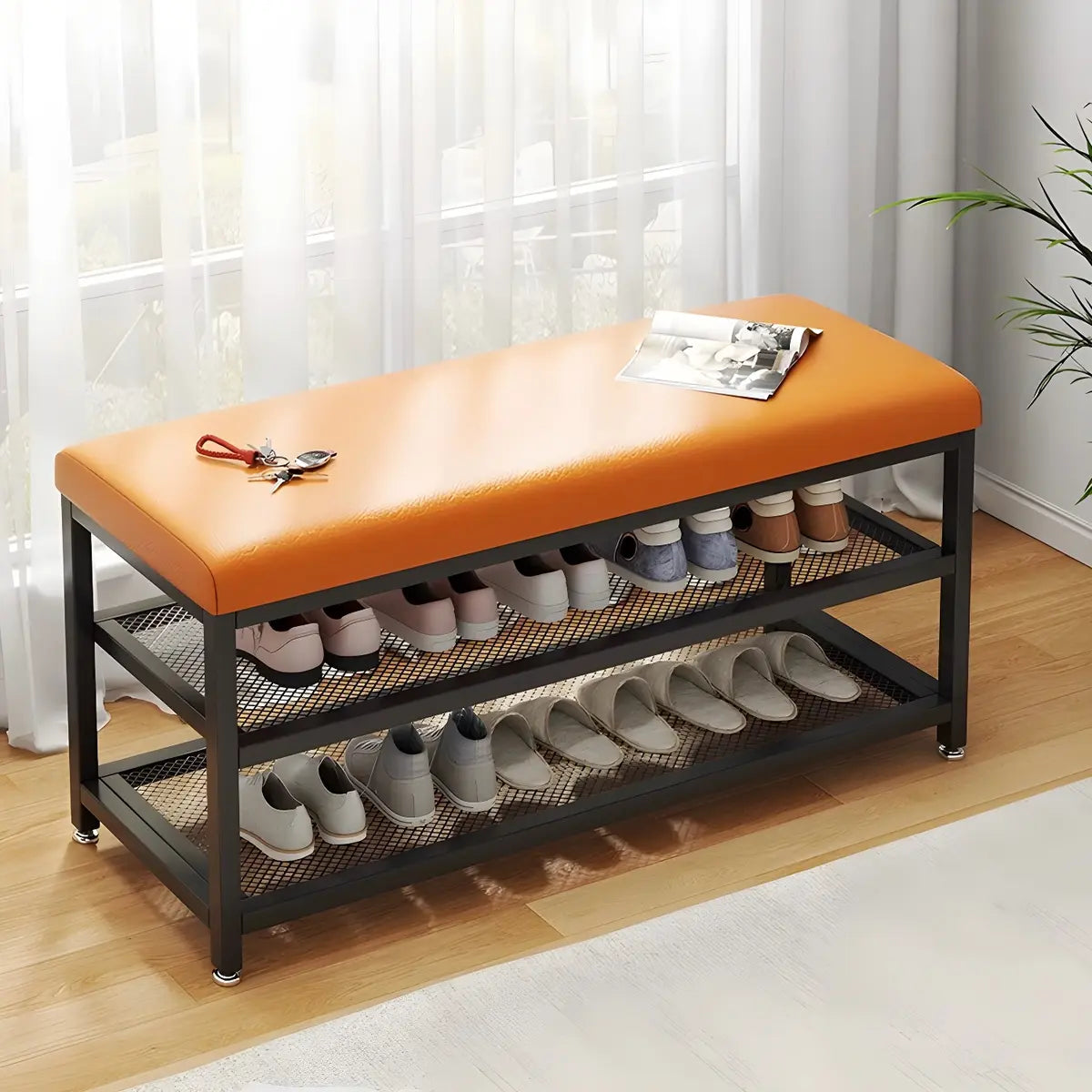 Industrial Upholstered Storage Entryway Bench — Grey