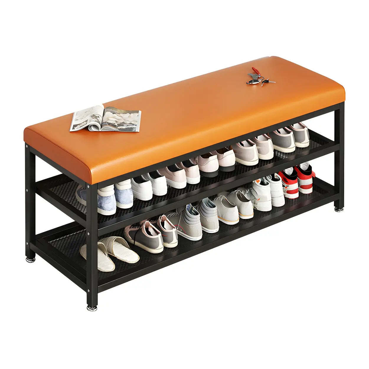 Industrial Upholstered Storage Entryway Bench — Grey