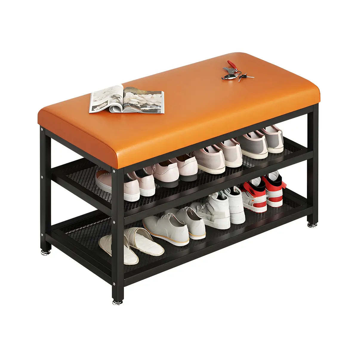 Industrial Upholstered Storage Entryway Bench
