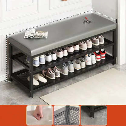 Industrial Upholstered Storage Entryway Bench — Grey