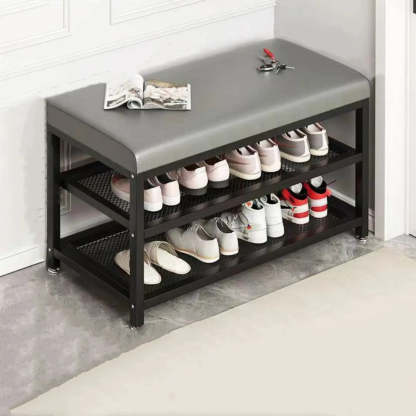 Industrial Upholstered Storage Entryway Bench — Orange