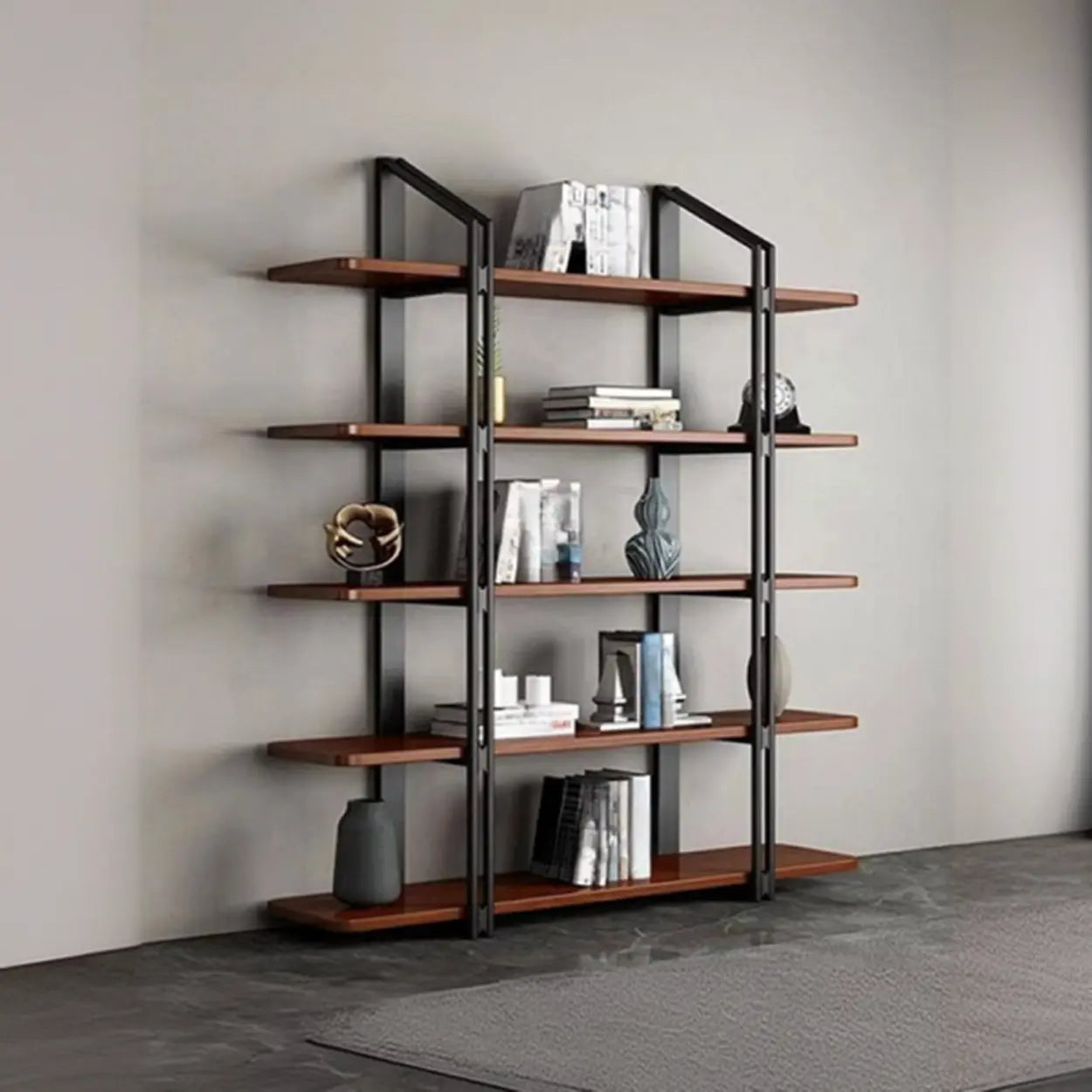 Industrial Pine Black Frame Etagere Large Bookshelf