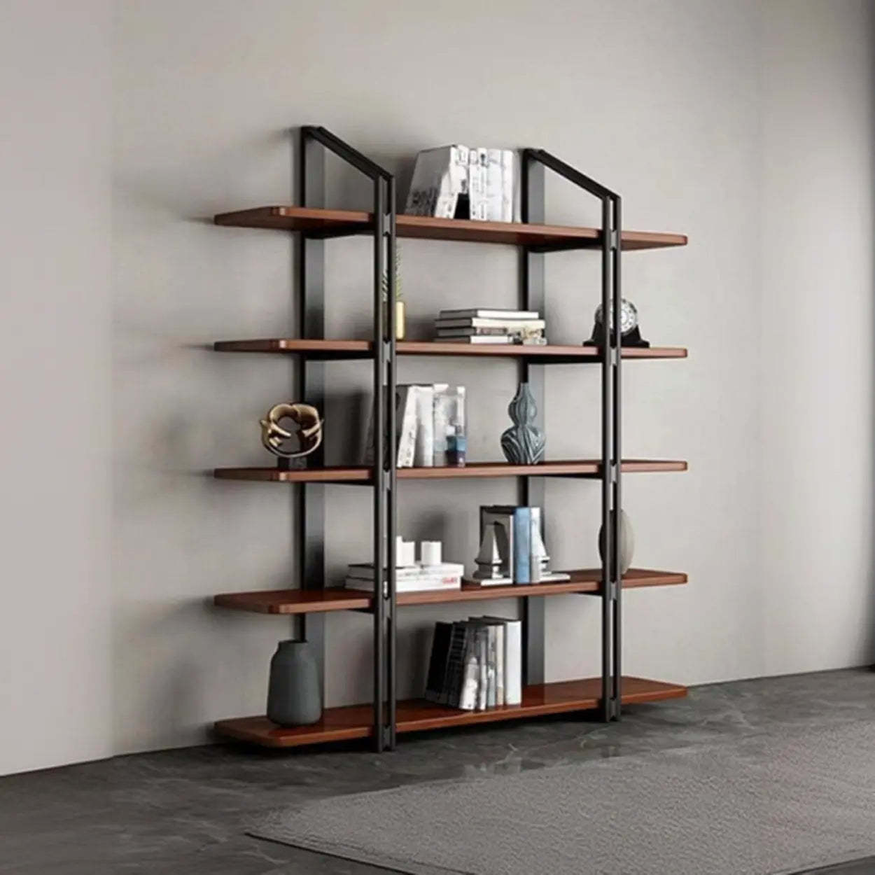 Industrial Pine Black Frame Etagere Large Bookshelf