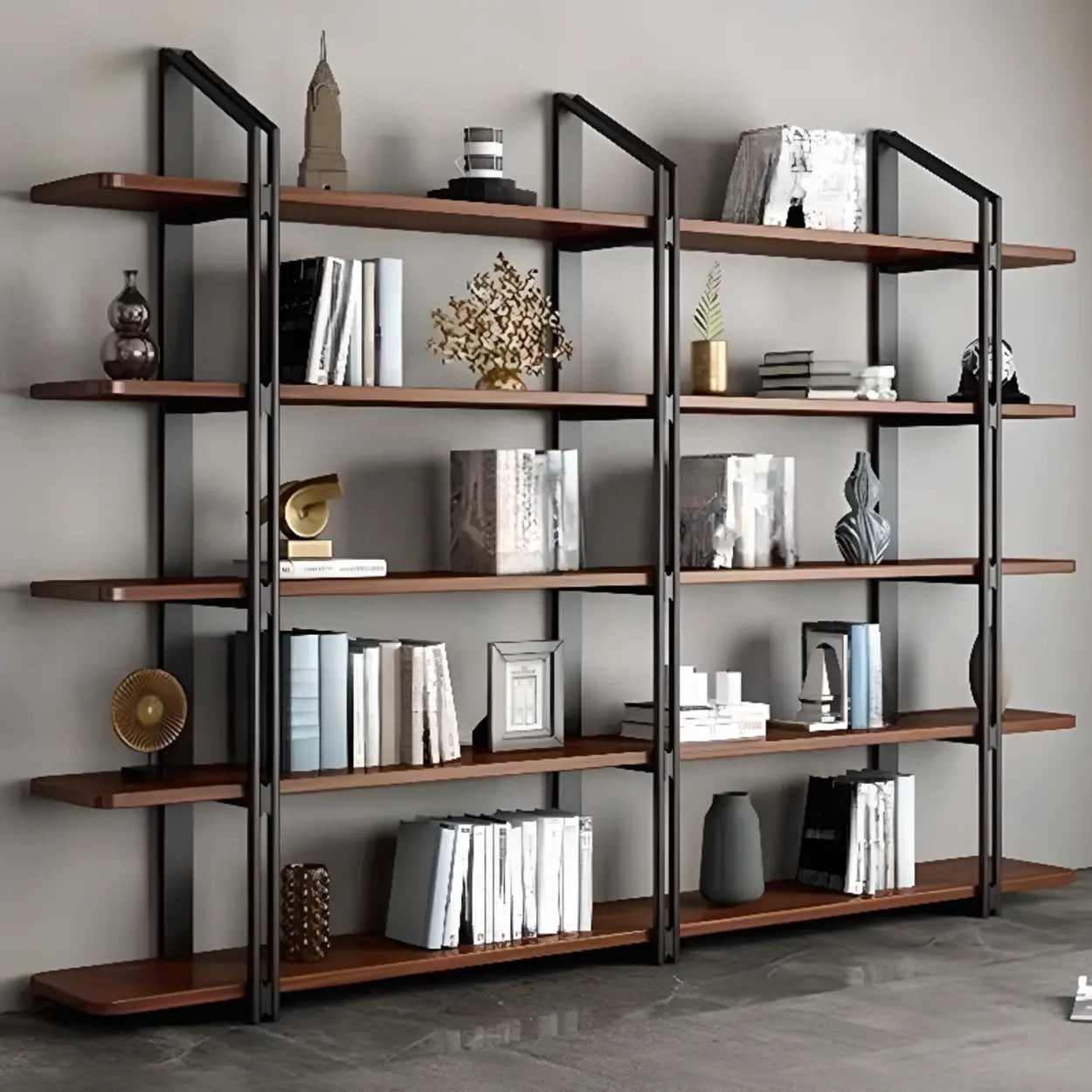 Industrial Pine Black Frame Etagere Large Bookshelf