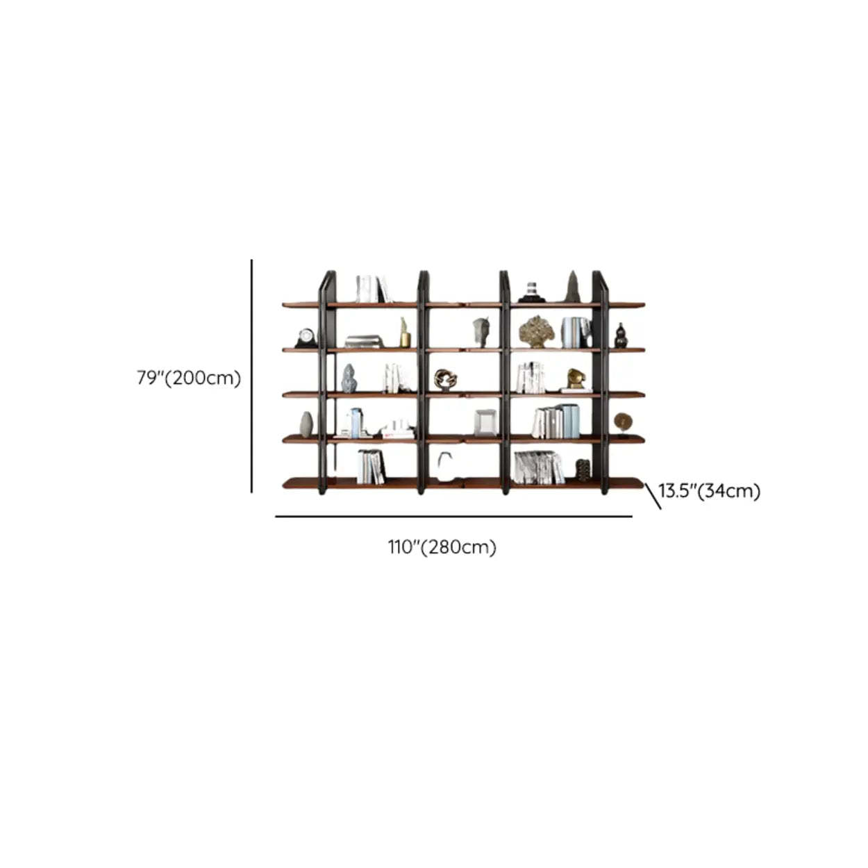Industrial Pine Black Frame Etagere Large Bookshelf