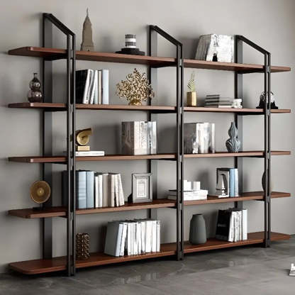 Industrial Pine Black Frame Etagere Large Bookshelf
