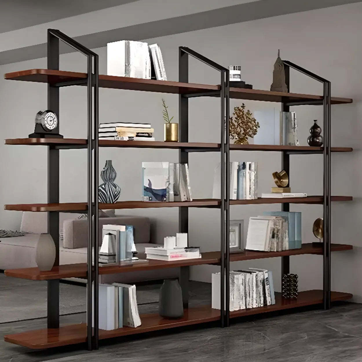 Industrial Pine Black Frame Etagere Large Bookshelf