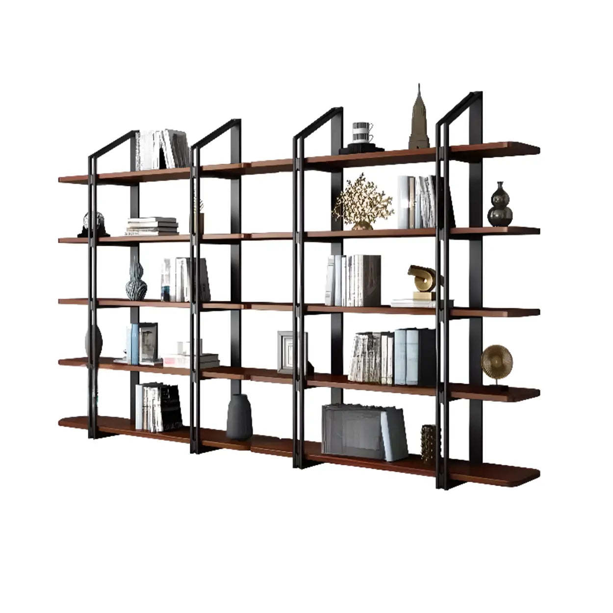 Industrial Pine Black Frame Etagere Large Bookshelf