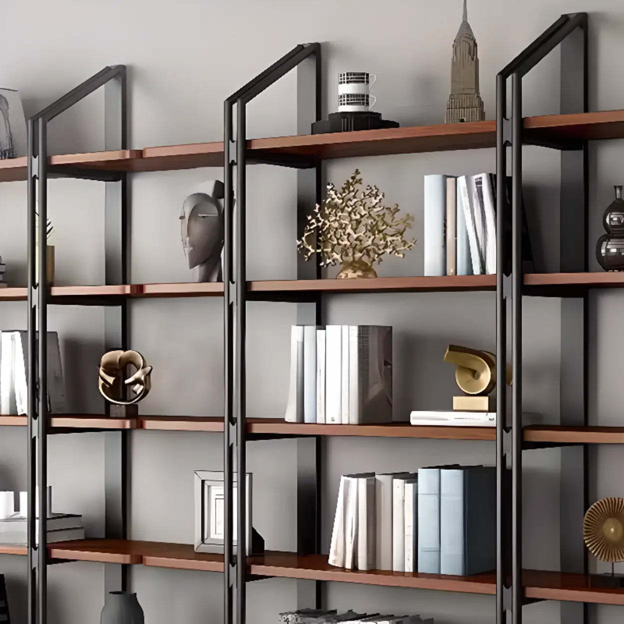 Industrial Pine Black Frame Etagere Large Bookshelf