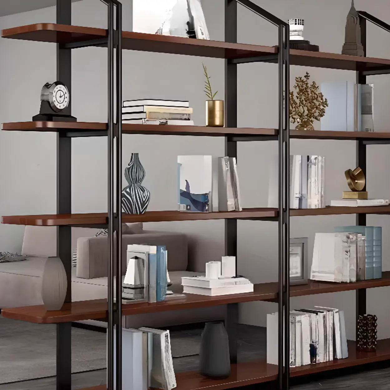 Industrial Pine Black Frame Etagere Large Bookshelf