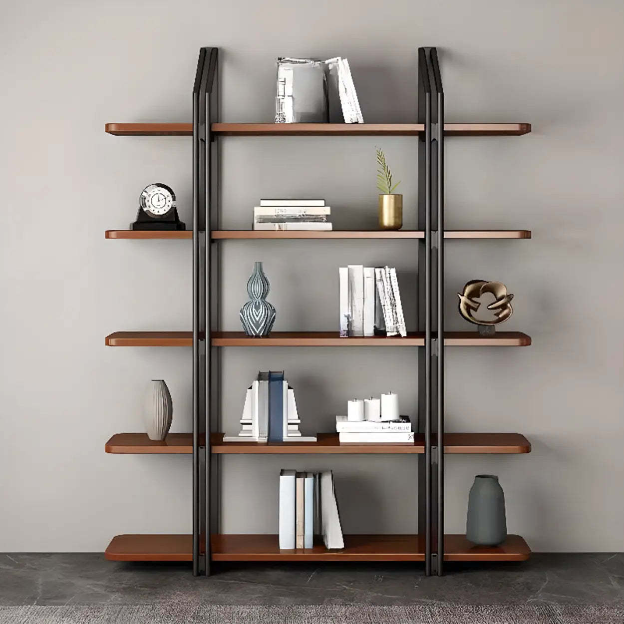 Industrial Pine Black Frame Etagere Large Bookshelf