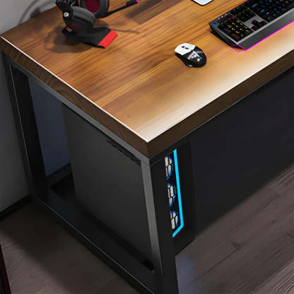 Industrial Pine Wood Sled Double Gaming Desk — Table Only