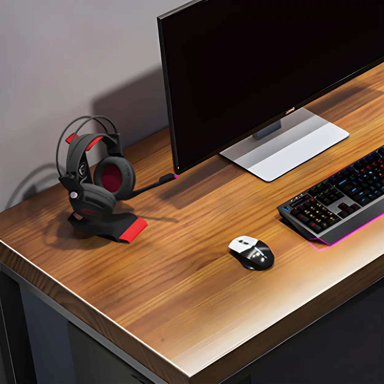 Industrial Pine Wood Sled Double Gaming Desk — Table Only