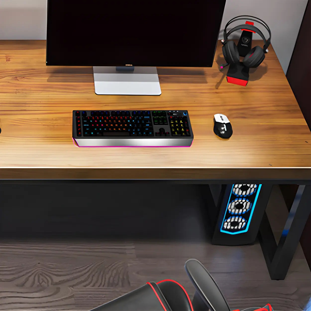 Industrial Pine Wood Sled Double Gaming Desk