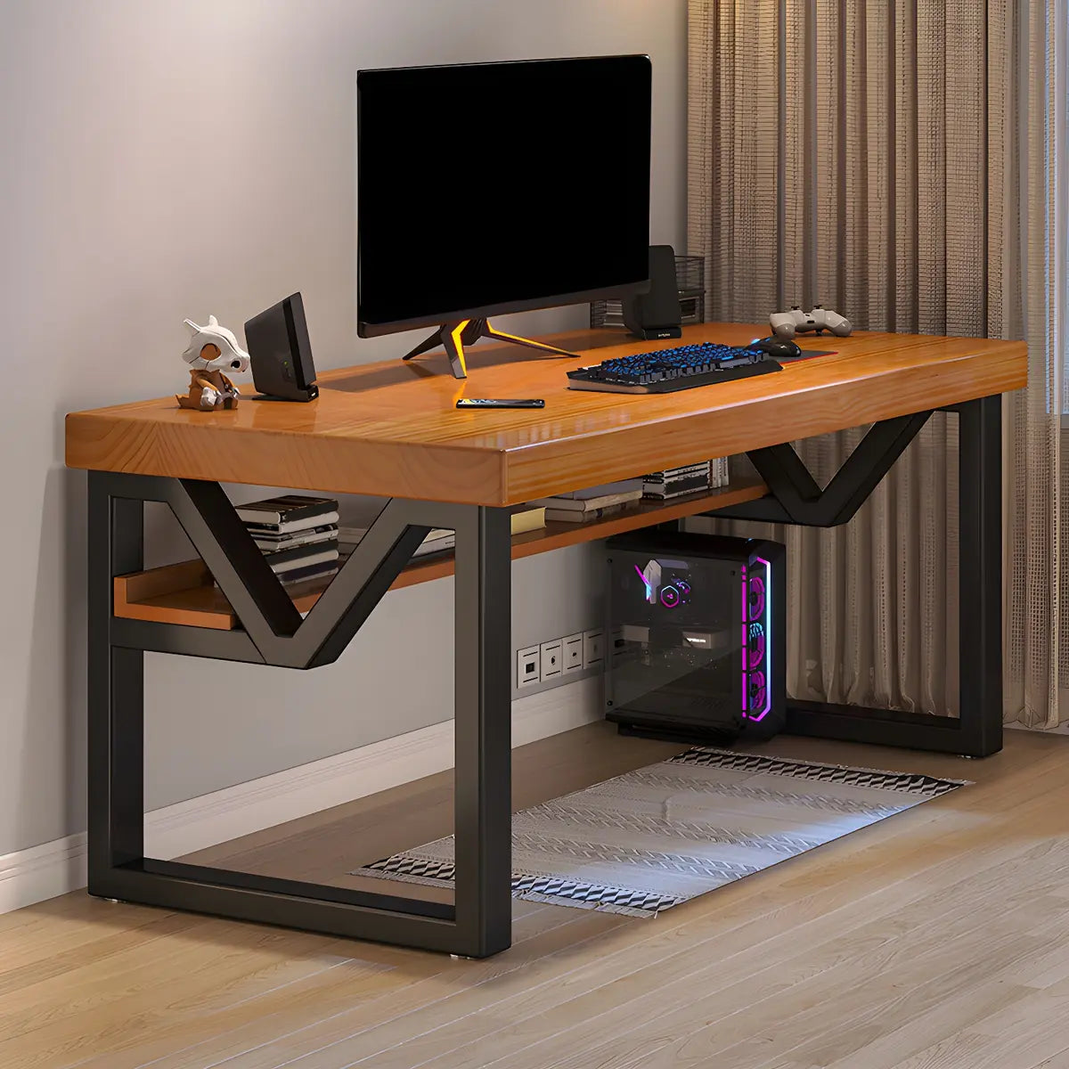 Pine Wood Sled Gaming Desk