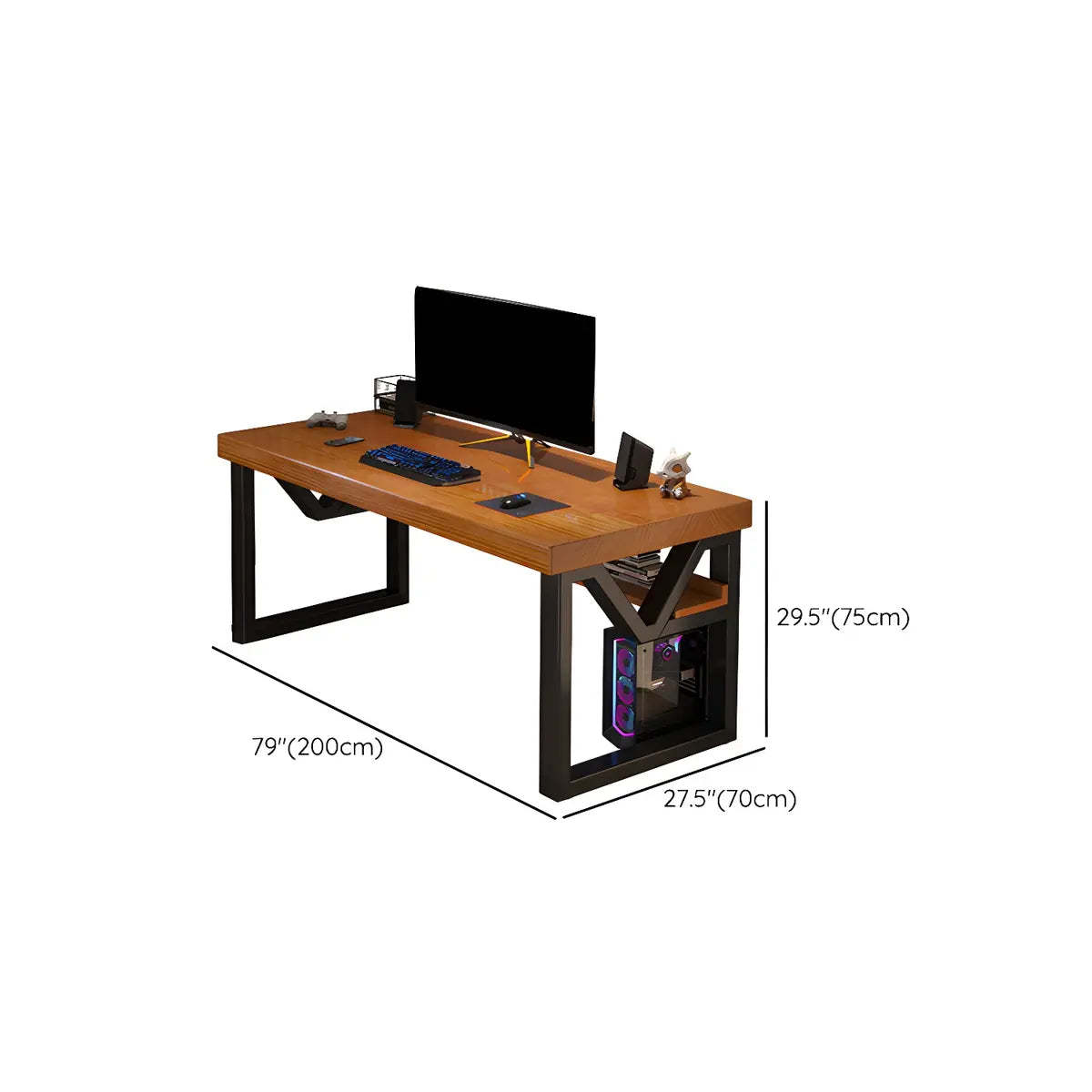 Industrial Pine Shelf Rectangle Gaming Desk