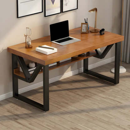 Industrial Pine Shelf Rectangle Gaming Desk — Without Chairs