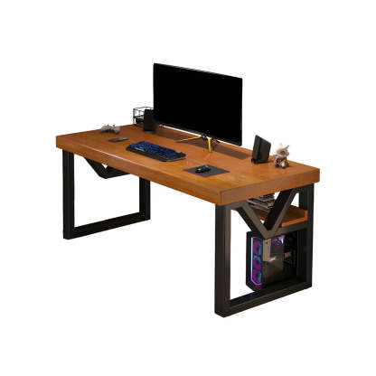 Industrial Pine Shelf Rectangle Gaming Desk — Without Chairs