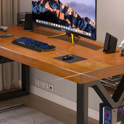 Industrial Pine Shelf Rectangle Gaming Desk — Without Chairs