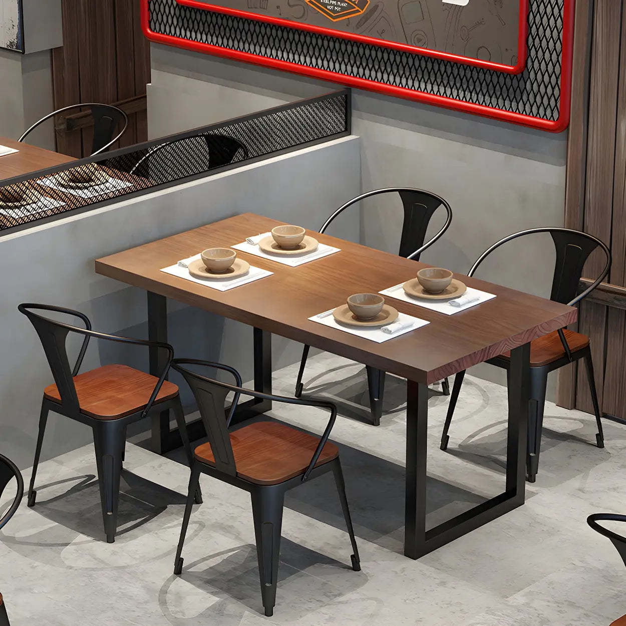 Industrial Rectangular Brown Wood Sled-Base Dining Table