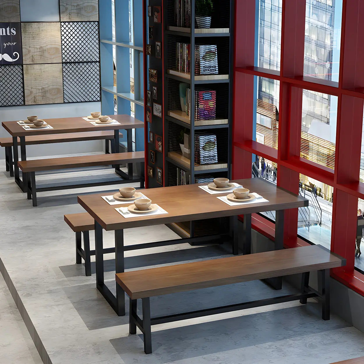 Industrial Rectangular Brown Wood Sled-Base Dining Table