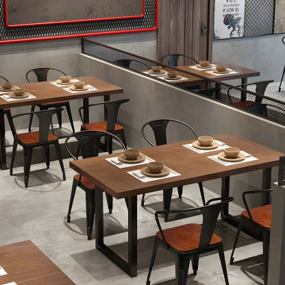 Industrial Rectangular Brown Wood Sled-Base Dining Table