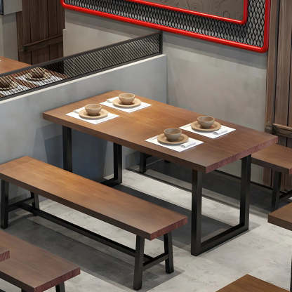 Industrial Rectangular Brown Wood Sled-Base Dining Table — Table Only
