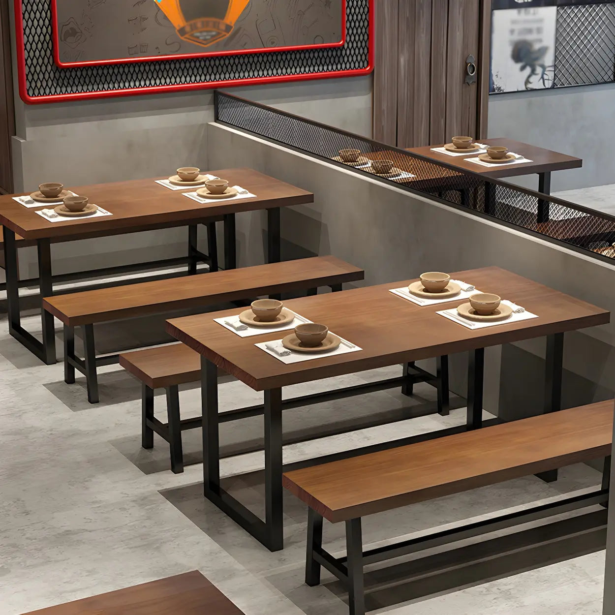 Industrial Rectangular Brown Wood Sled-Base Dining Table