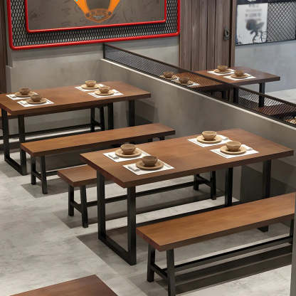 Industrial Rectangular Brown Wood Sled-Base Dining Table