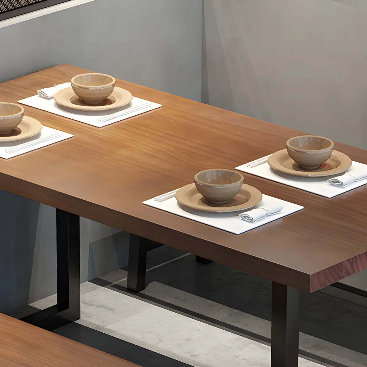 Industrial Rectangular Brown Wood Sled-Base Dining Table