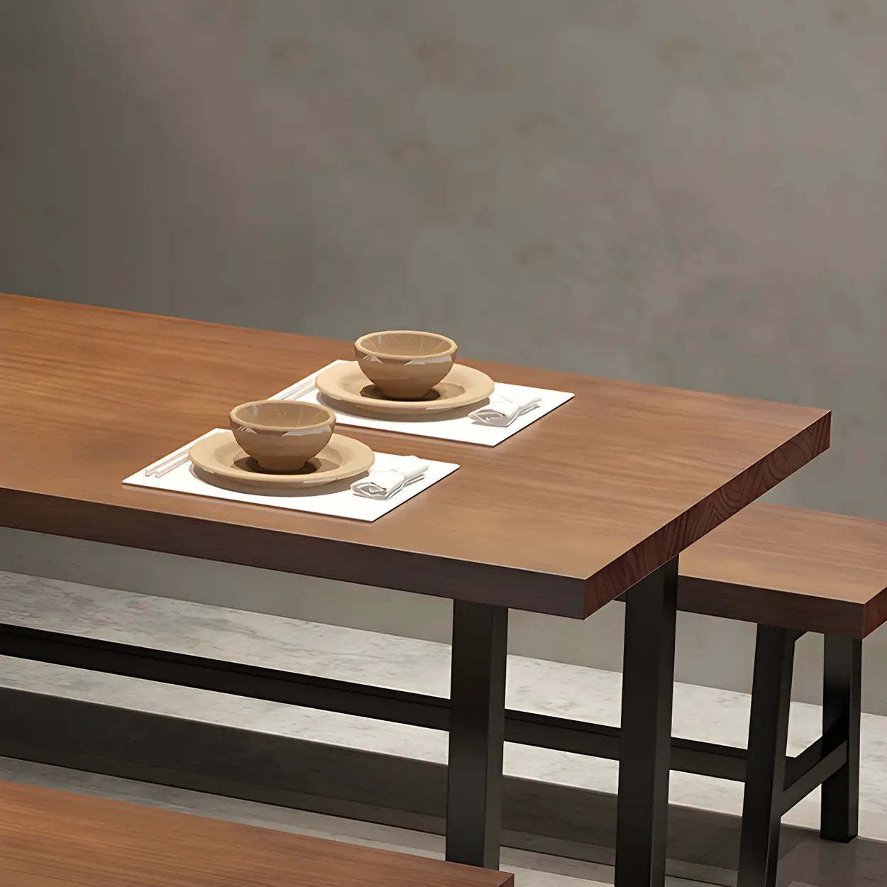 Industrial Rectangular Brown Wood Sled-Base Dining Table