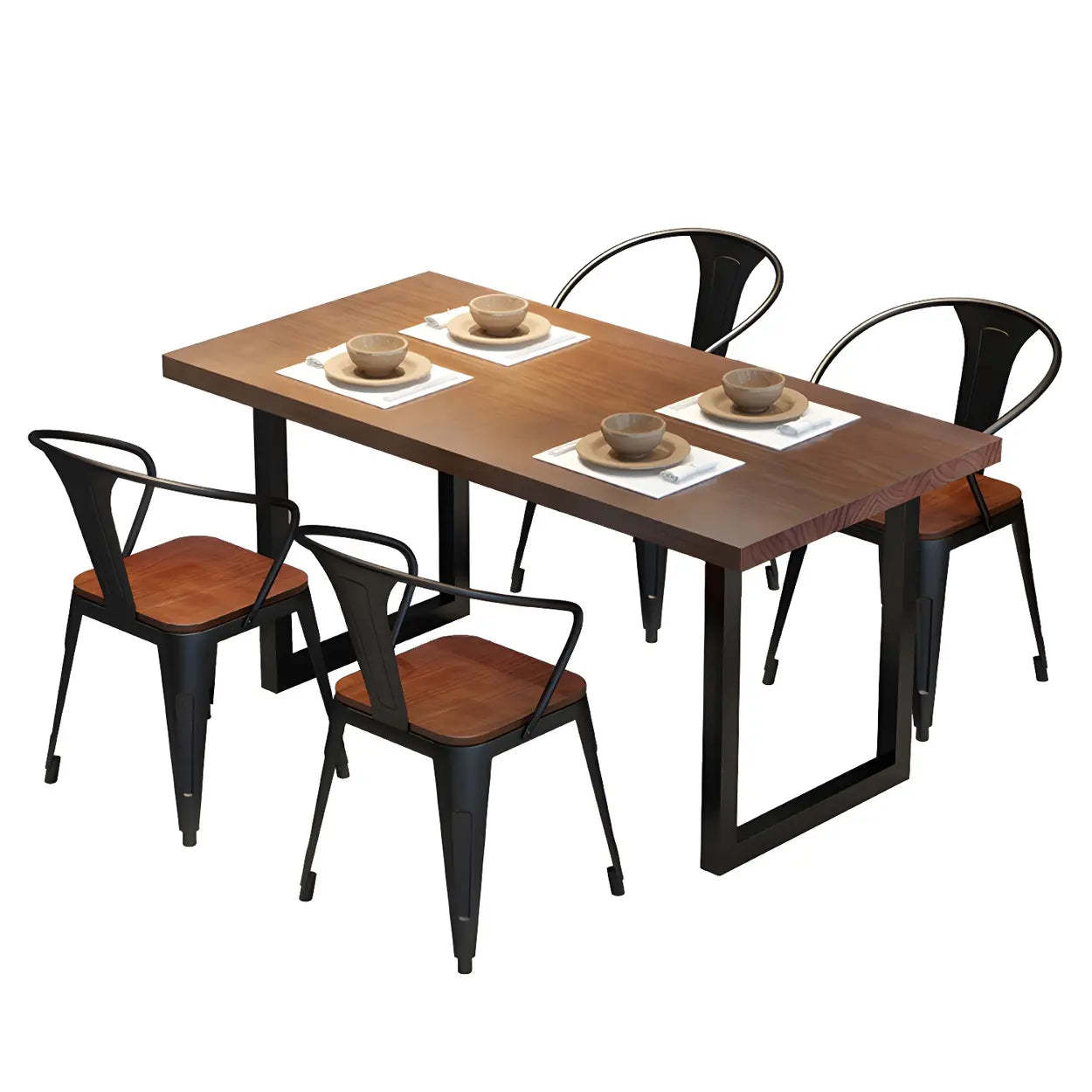 Industrial Rectangular Brown Wood Sled-Base Dining Table