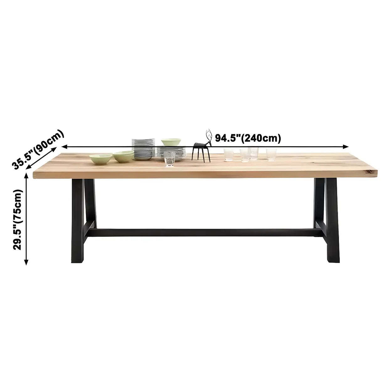 Industrial Rectangular Natural Wood Dining Table