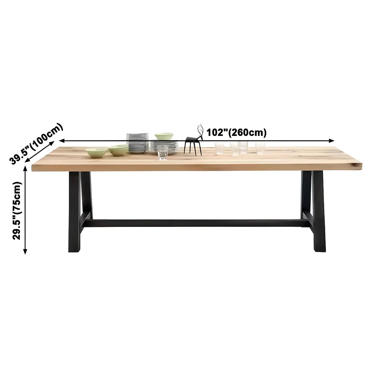 Industrial Rectangular Natural Wood Dining Table