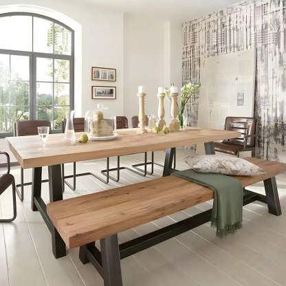 Industrial Rectangular Natural Wood Dining Table — Table Only