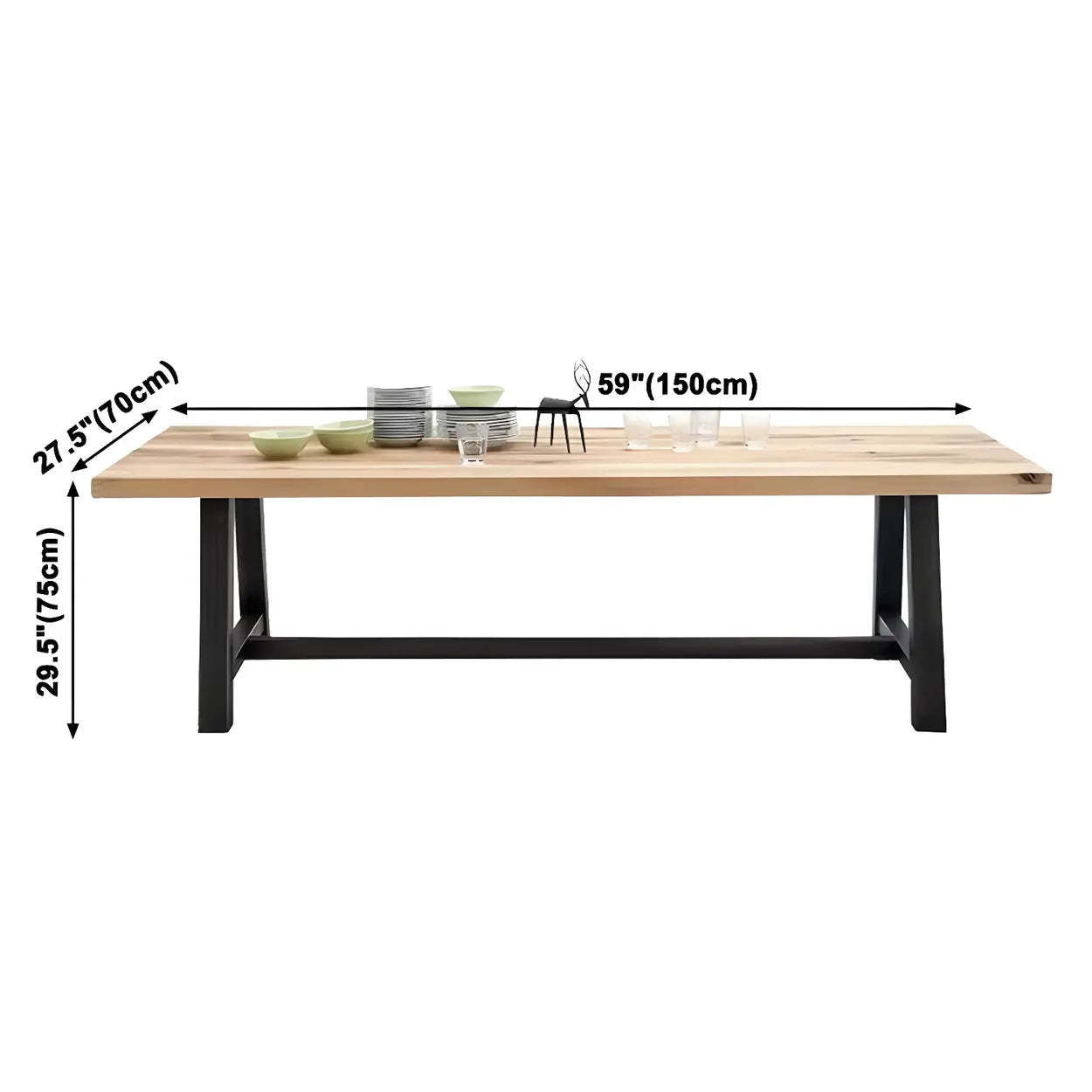 Industrial Rectangular Natural Wood Dining Table — Table Only