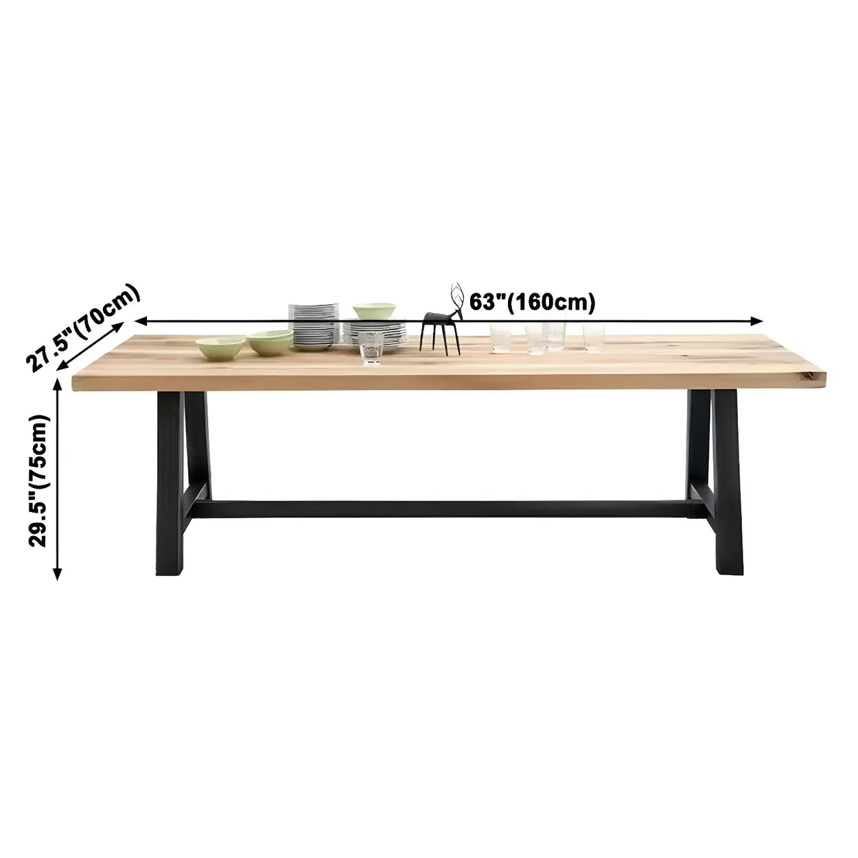 Industrial Rectangular Natural Wood Dining Table — Table Only