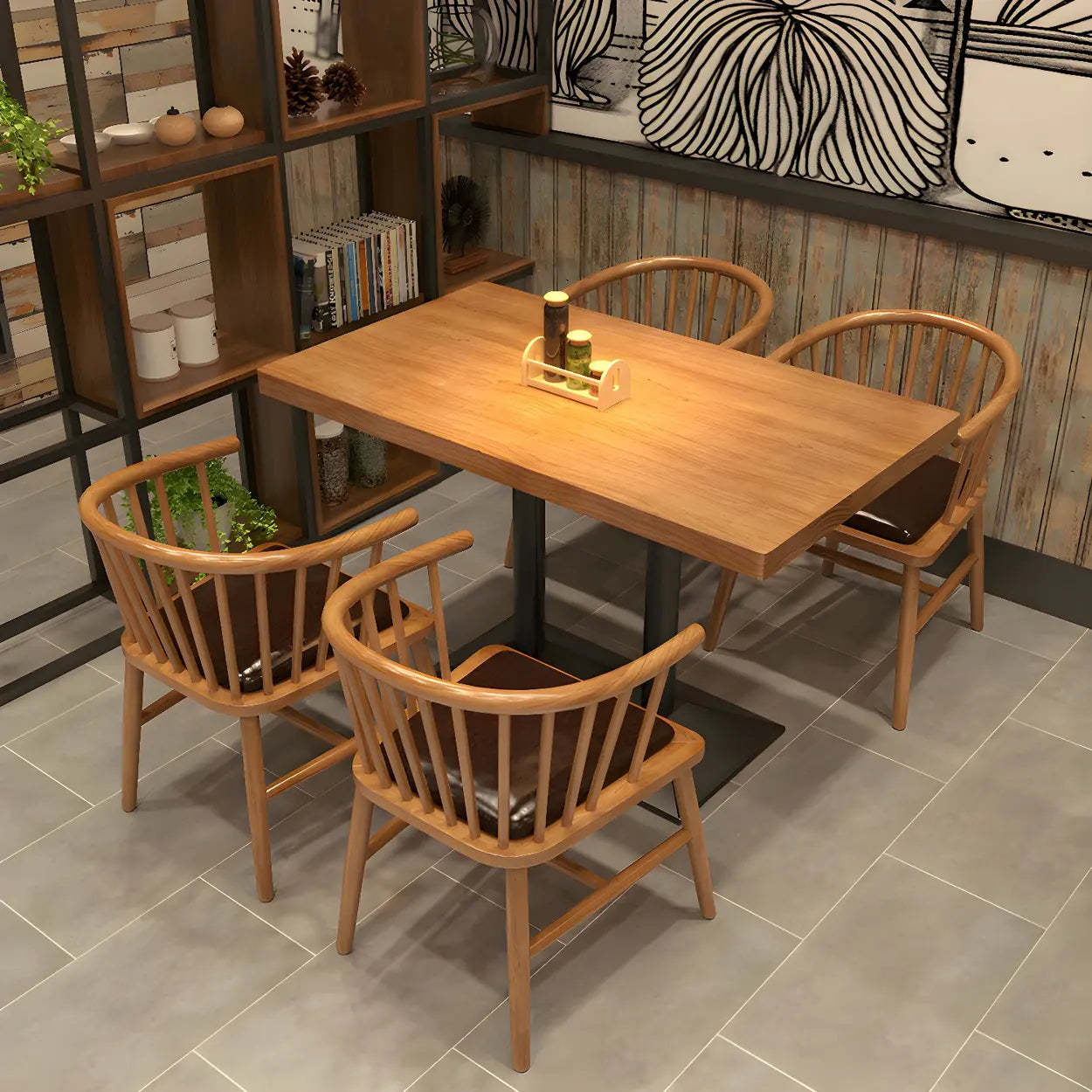 Industrial Brown Wood Dining Table — Table Only