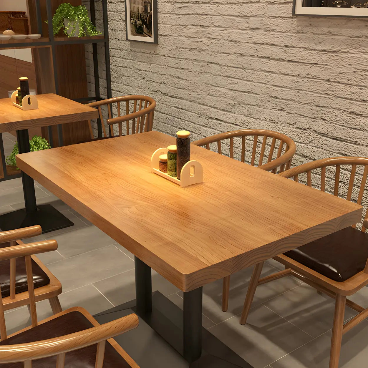 Industrial Brown Wood Dining Table — Table Only