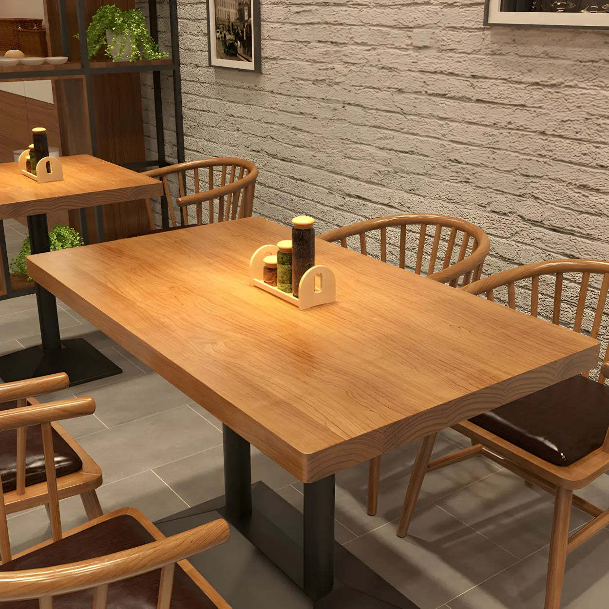 Industrial Brown Wood Dining Table — Table Only
