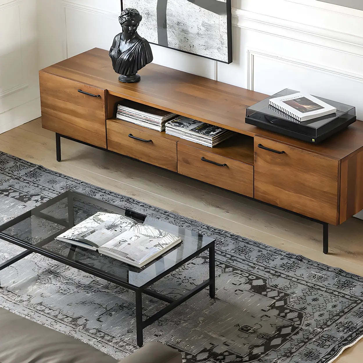 Industrial Rectangular Wood Brown TV Stand
