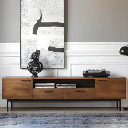 Industrial Rectangular Wood Brown TV Stand — Cabinet/Enclosed Storage