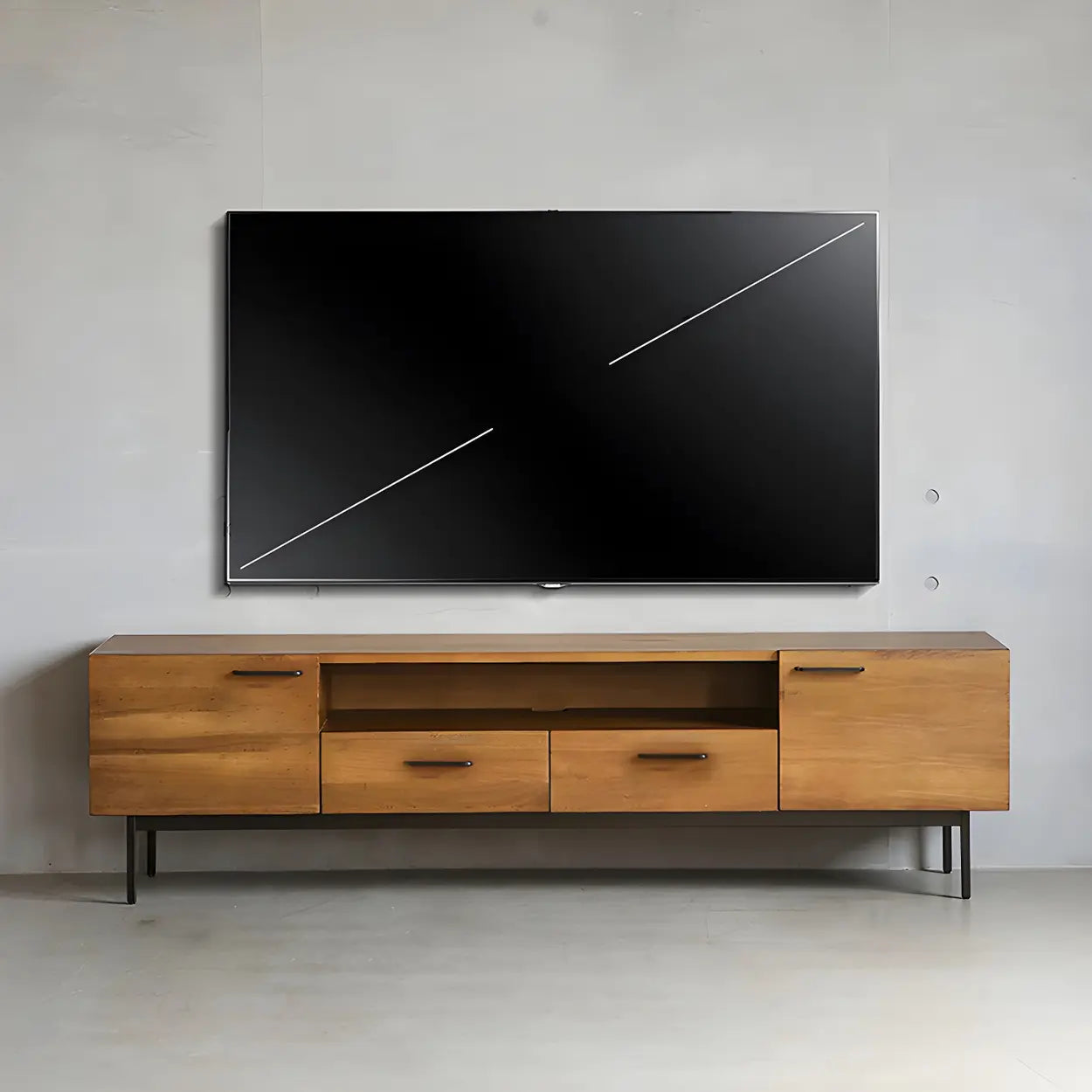 Industrial Rectangular Wood Brown TV Stand — Cabinet/Enclosed Storage