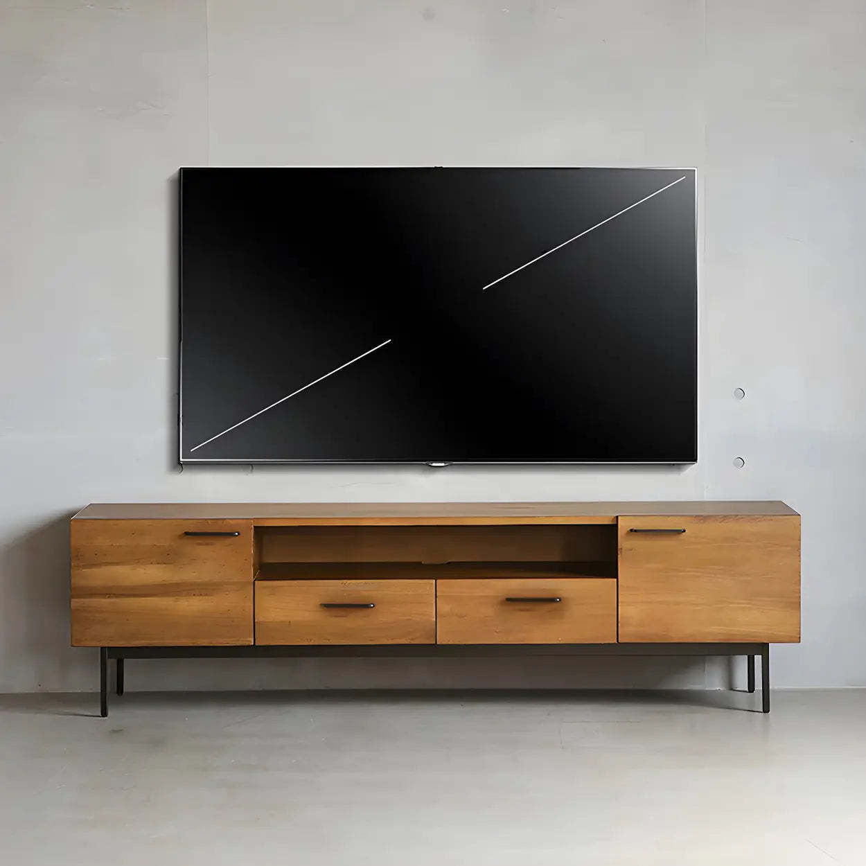 Industrial Rectangular Wood Brown TV Stand — Cabinet/Enclosed Storage